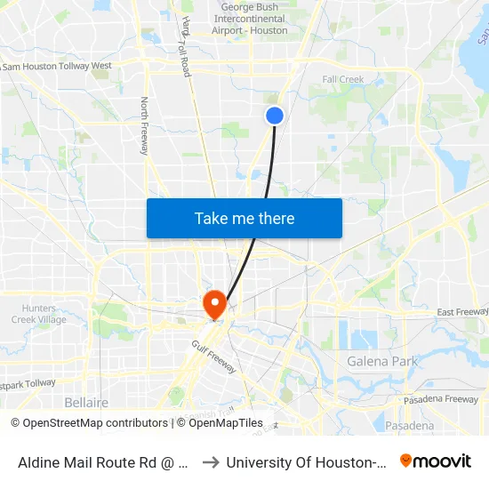 Aldine Mail Route Rd @ Eastex Fwy to University Of Houston-Downtown map