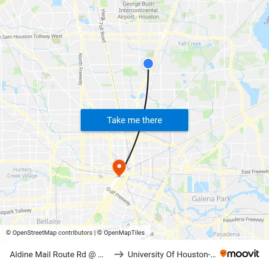 Aldine Mail Route Rd @ Macnaughton to University Of Houston-Downtown map