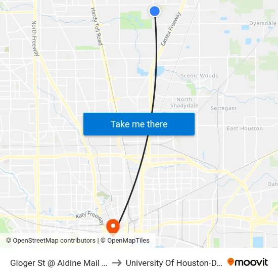 Gloger St @ Aldine Mail Route Rd to University Of Houston-Downtown map
