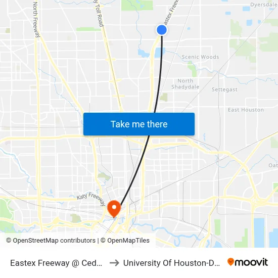 Eastex Freeway   @ Cedar Hill Ln to University Of Houston-Downtown map