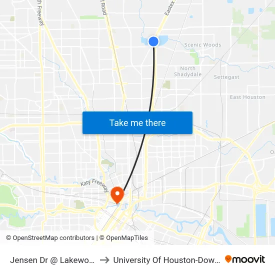 Jensen Dr @ Lakewood Dr to University Of Houston-Downtown map