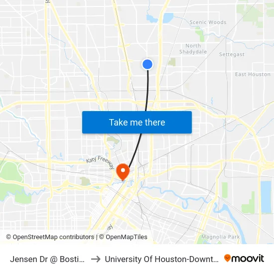Jensen Dr @ Bostic St to University Of Houston-Downtown map