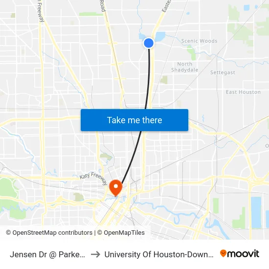 Jensen Dr @ Parker Rd to University Of Houston-Downtown map
