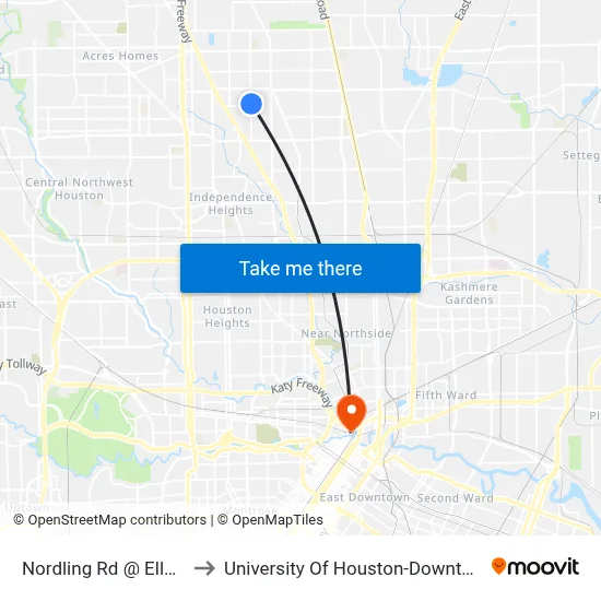 Nordling Rd @ Ellena to University Of Houston-Downtown map