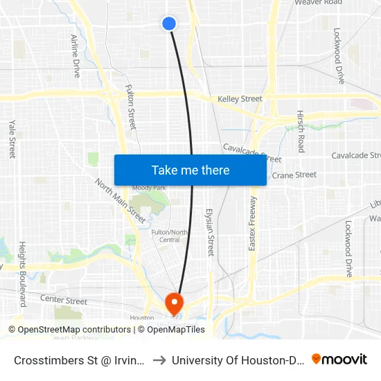 Crosstimbers St @ Irvington Blvd to University Of Houston-Downtown map