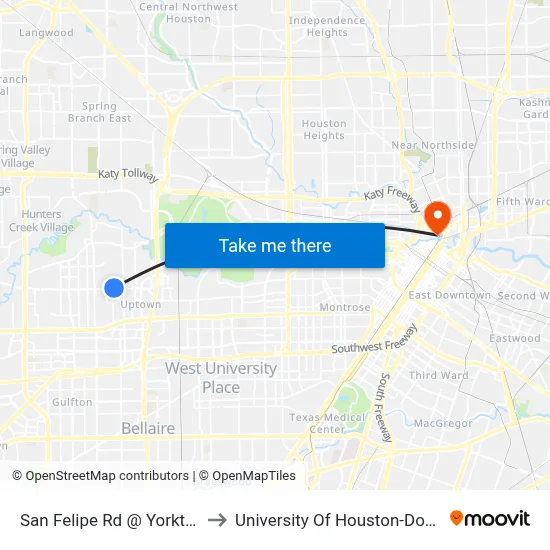 San Felipe Rd @ Yorktown St to University Of Houston-Downtown map