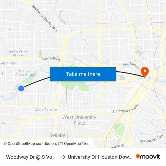 Woodway Dr @ S Voss Rd to University Of Houston-Downtown map
