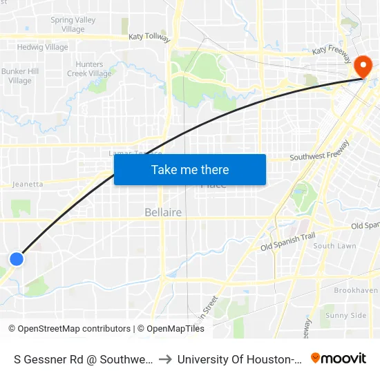 S Gessner Rd @ Southwest Freeway to University Of Houston-Downtown map