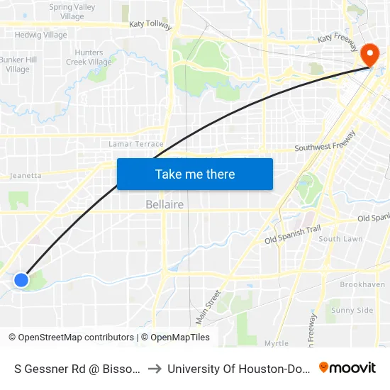 S Gessner Rd @ Bissonnet St to University Of Houston-Downtown map