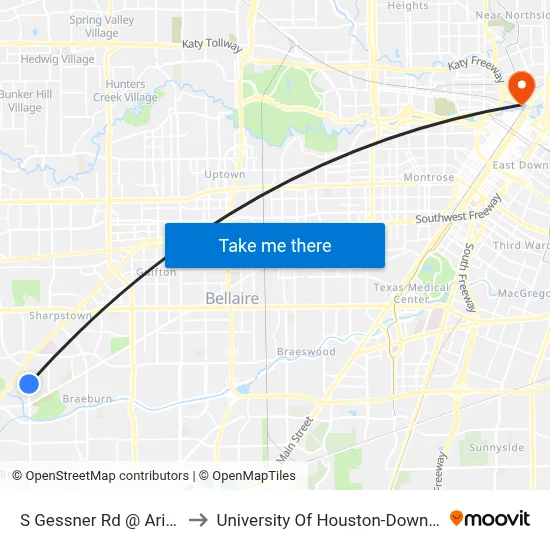 S Gessner Rd @ Ariel St to University Of Houston-Downtown map