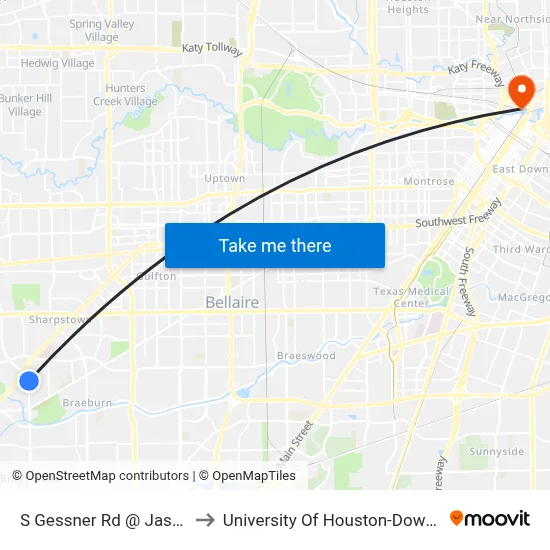 S Gessner Rd @ Jason St to University Of Houston-Downtown map