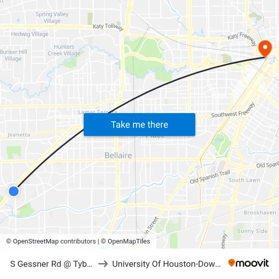 S Gessner Rd @ Tybor Dr to University Of Houston-Downtown map