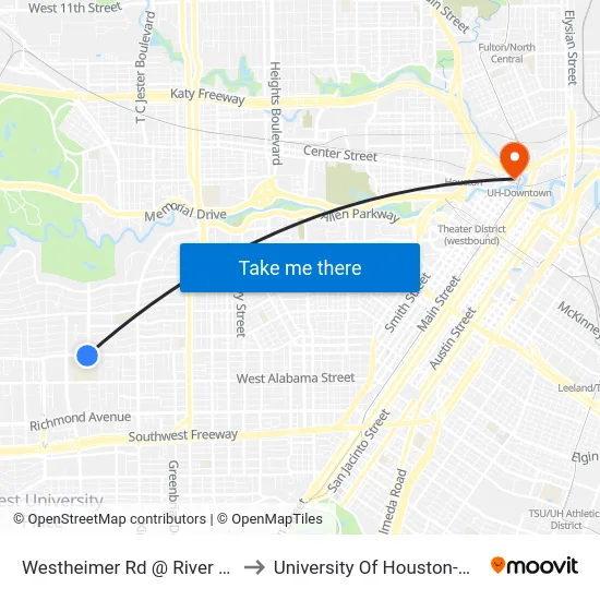 Westheimer Rd @ River Oaks Blvd to University Of Houston-Downtown map