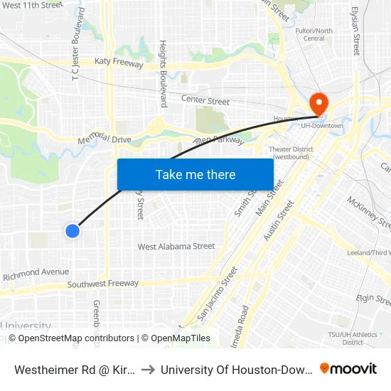 Westheimer Rd @ Kirby Dr to University Of Houston-Downtown map