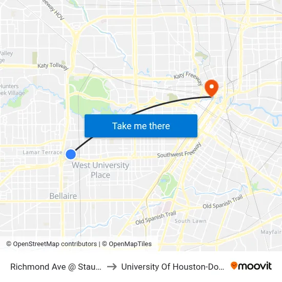 Richmond Ave @ Staunton St to University Of Houston-Downtown map