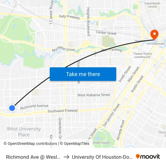 Richmond Ave @ Weslayan St to University Of Houston-Downtown map