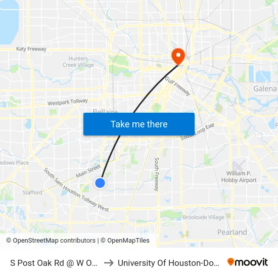 S Post Oak Rd @ W Orem Dr to University Of Houston-Downtown map