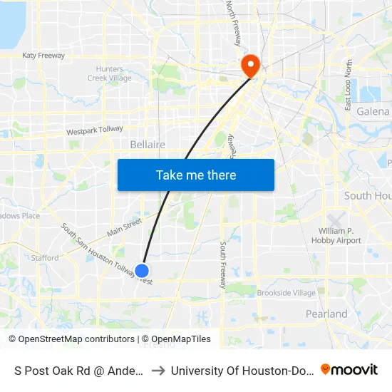 S Post Oak Rd @ Anderson Rd to University Of Houston-Downtown map