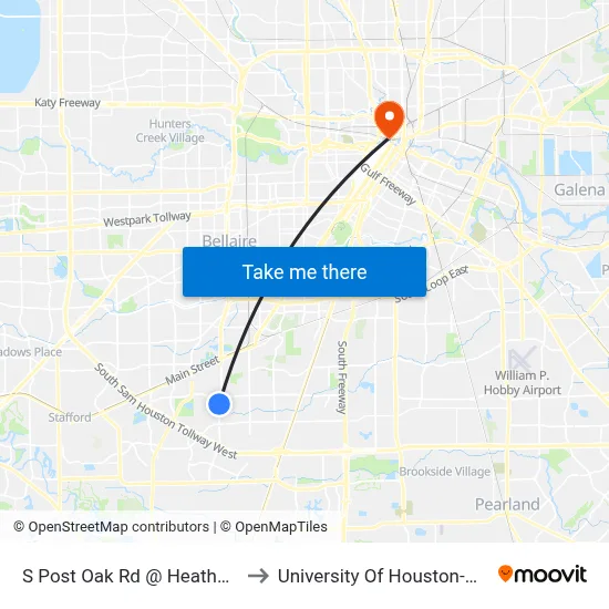 S Post Oak Rd @ Heatherbrook Dr to University Of Houston-Downtown map