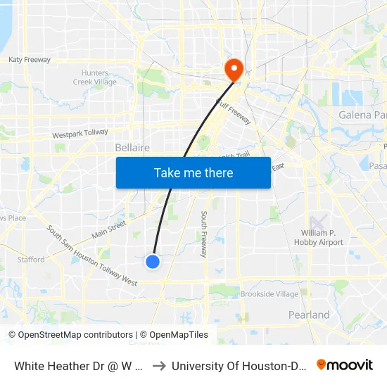 White Heather Dr @ W Fuqua St to University Of Houston-Downtown map