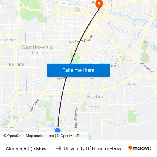 Almeda Rd @ Mowery Rd to University Of Houston-Downtown map