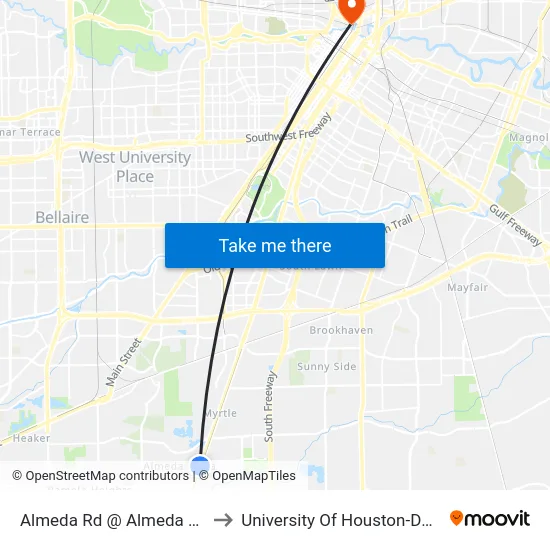 Almeda Rd @ Almeda Plaza Dr to University Of Houston-Downtown map