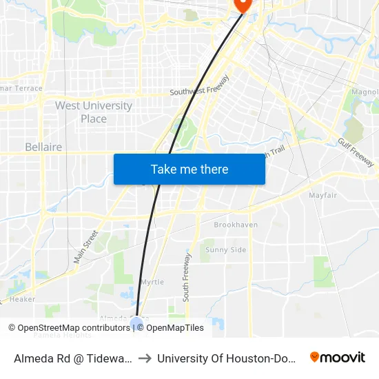 Almeda Rd @ Tidewater Dr to University Of Houston-Downtown map