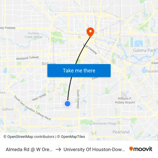 Almeda Rd @ W Orem Dr to University Of Houston-Downtown map