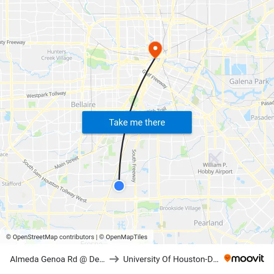 Almeda Genoa Rd @ Del Papa St to University Of Houston-Downtown map