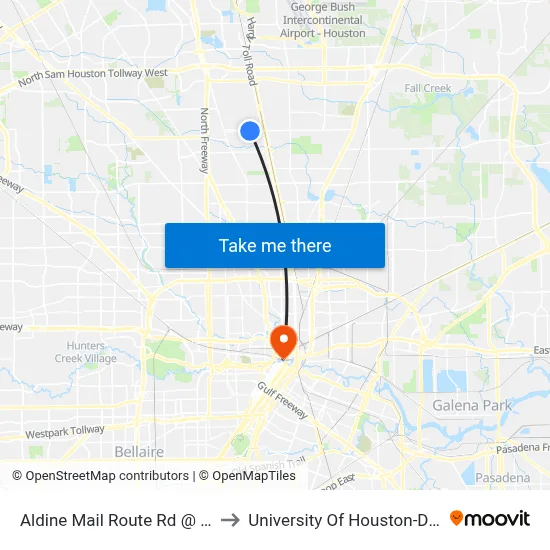 Aldine Mail Route Rd @ Henry Rd to University Of Houston-Downtown map