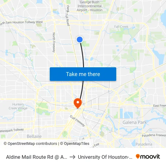 Aldine Mail Route Rd @ Aldine Westf to University Of Houston-Downtown map