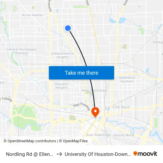 Nordling Rd @ Ellena Rd to University Of Houston-Downtown map