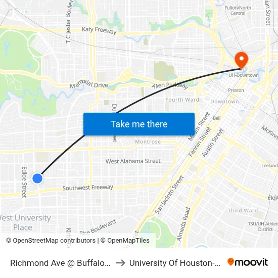 Richmond Ave @ Buffalo Speedway to University Of Houston-Downtown map