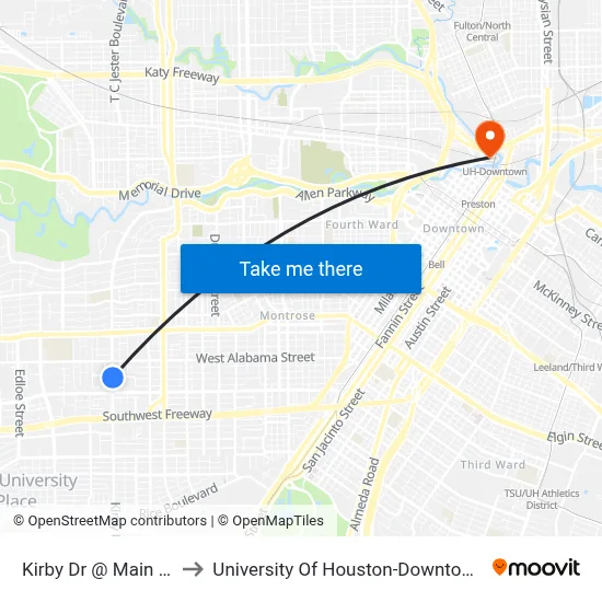 Kirby Dr @ Main St to University Of Houston-Downtown map