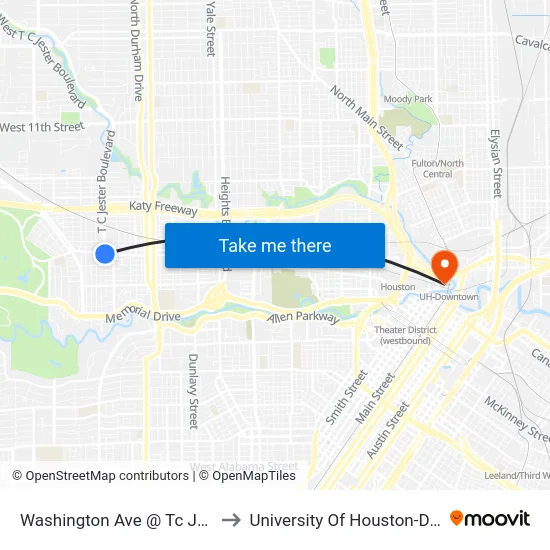 Washington Ave @ Tc Jester Blvd to University Of Houston-Downtown map