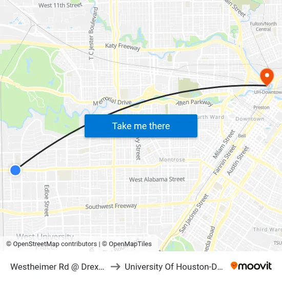 Westheimer Rd @ Drexel Dr MB to University Of Houston-Downtown map