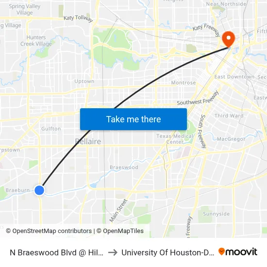 N Braeswood Blvd @ Hillcroft Ave to University Of Houston-Downtown map