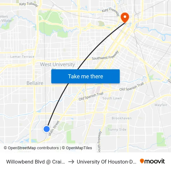 Willowbend Blvd @ Craighead Dr to University Of Houston-Downtown map