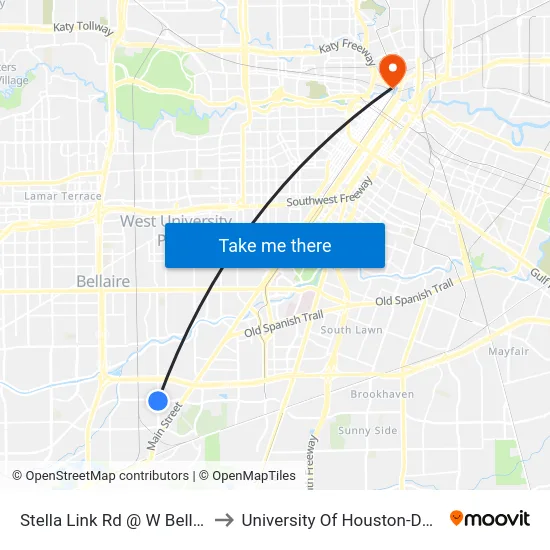 Stella Link Rd @ W Bellfort Ave to University Of Houston-Downtown map