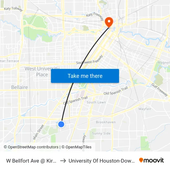 W Bellfort Ave @ Kirby Dr to University Of Houston-Downtown map