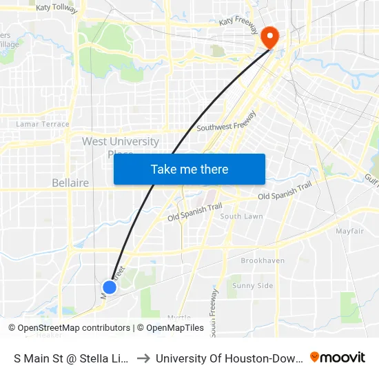 S Main St @ Stella Link Rd to University Of Houston-Downtown map