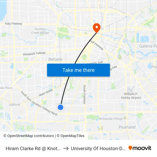 Hiram Clarke Rd @ Knottynold Ln to University Of Houston-Downtown map