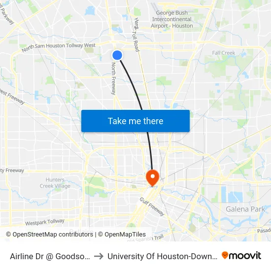 Airline Dr @ Goodson Dr to University Of Houston-Downtown map