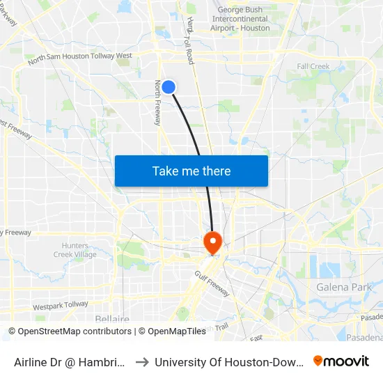 Airline Dr @ Hambrick Rd to University Of Houston-Downtown map
