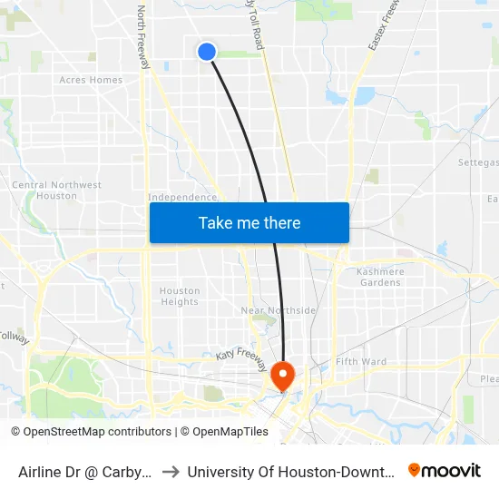 Airline Dr @ Carby Rd to University Of Houston-Downtown map