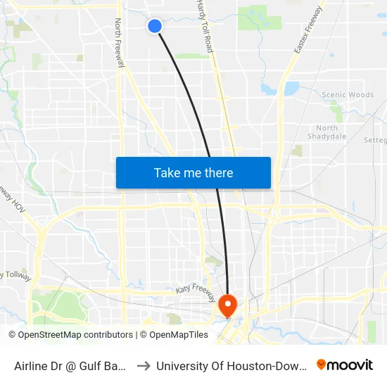 Airline Dr @ Gulf Bank Rd to University Of Houston-Downtown map