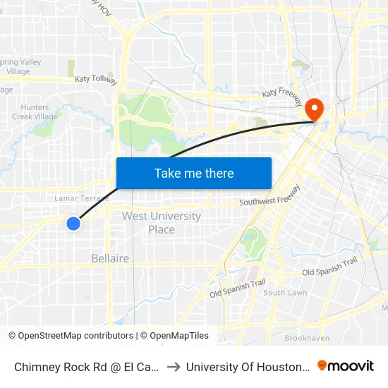 Chimney Rock Rd @ El Camino Del Rey to University Of Houston-Downtown map