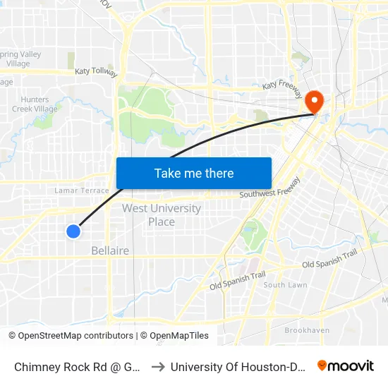 Chimney Rock Rd @ Gulfton Dr to University Of Houston-Downtown map