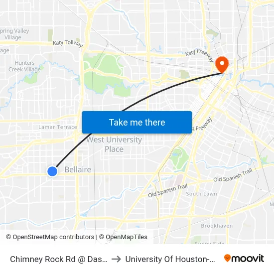 Chimney Rock Rd @ Dashwood Dr to University Of Houston-Downtown map