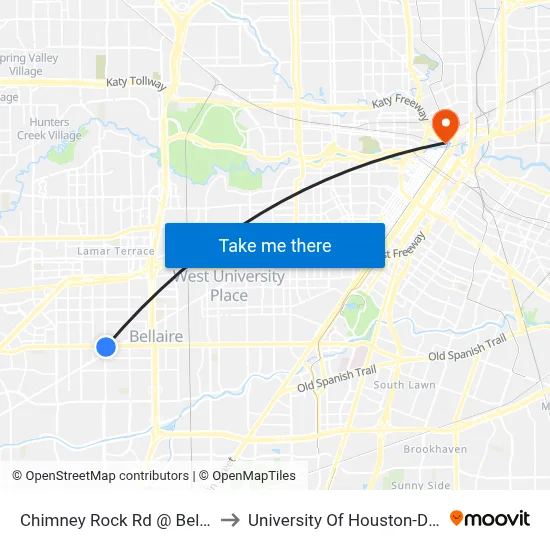 Chimney Rock Rd @ Bellaire Blvd to University Of Houston-Downtown map